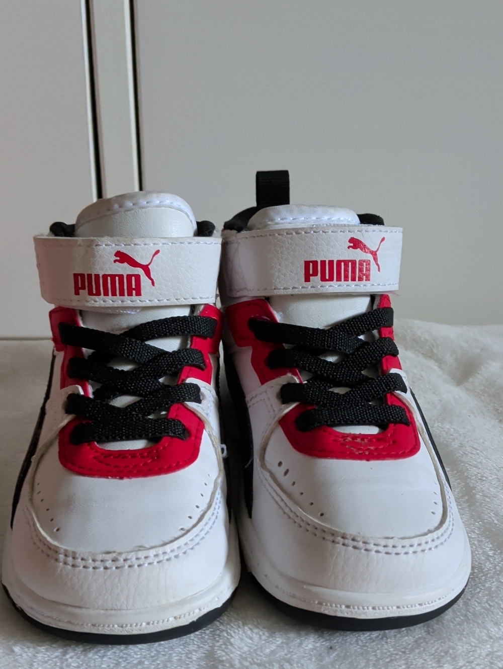 Puma Kids White, Red & Black High-Top Sneakers